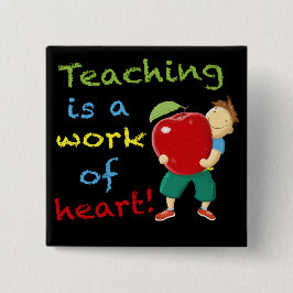 Leren is een werk van hart! vierkante button 5,1 cm