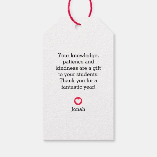 "Leren is een werk van het hart" Label voor leraar Cadeaulabel (Achterkant)