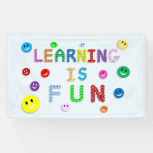 Leren is leuk Smiley Faces Spandoek