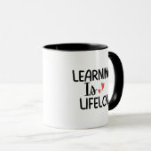 'Leren is Levenslang' cadeau voor docenten als bed Mok (Voorkant rechts)