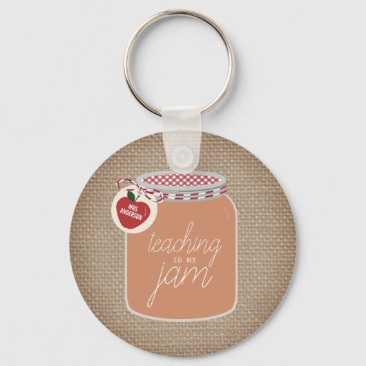 Leren is mijn Jam Mason Jar Apple leraar Sleutelhanger (Voorkant)