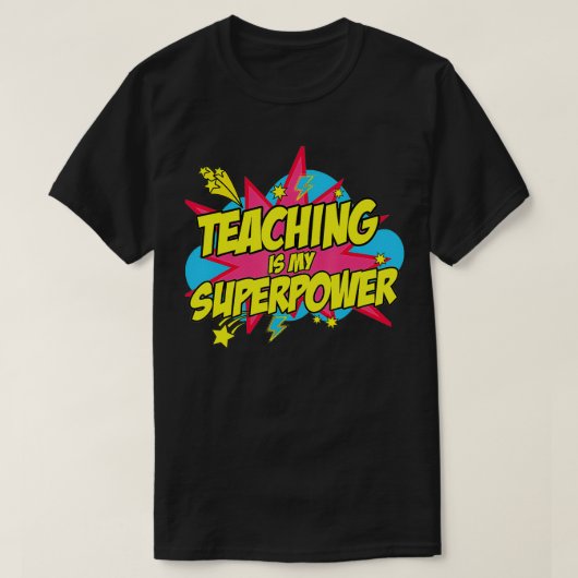 Leren is mijn Superpower Retro Comic leraar T-shirt (Design voorkant)