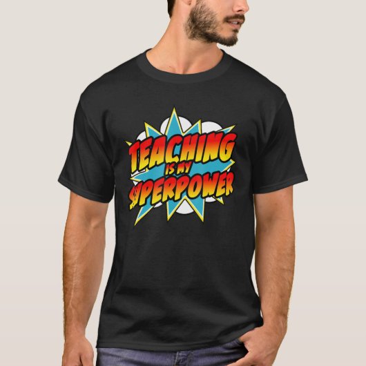 Leren is mijn Superpower Retro Comic leraar T-shirt (Voorkant)