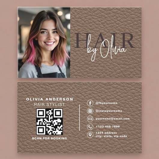 Leren kapsalonstylist foto QR-code Visitekaartje