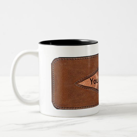 Leren label cadeaumok & Gegemonogrammeerde element Tweekleurige Koffiemok (Links)
