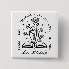 Leren liefde inspireren gepersonaliseerde leraar n vierkante button 5,1 cm