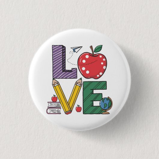 Leren Liefdevol Terug naar school Ronde Button 3,2 Cm (Voorkant)