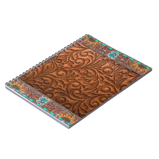 Leren look met turquoise accenten notitieboek (Linkerzijde)