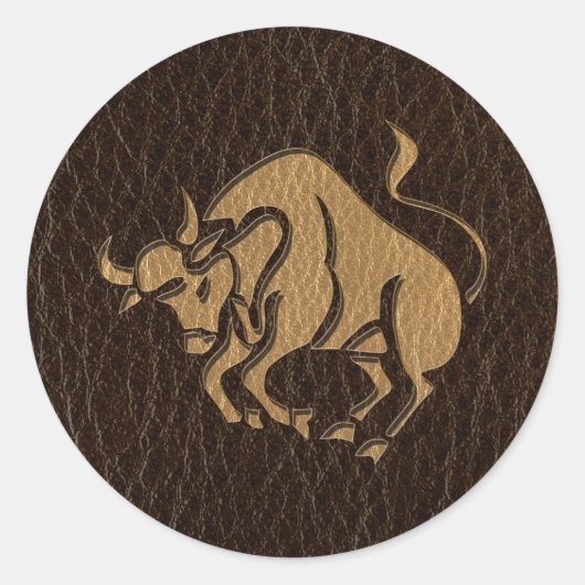 Leren look Stier Ronde Sticker (Voorkant)