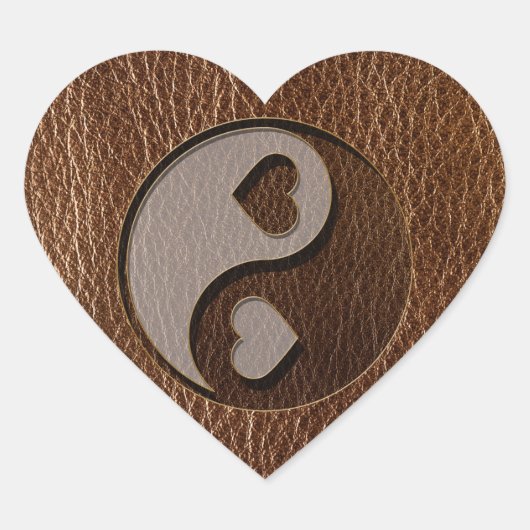 Leren-look Yin Yang Heart Hart Sticker (Voorkant)