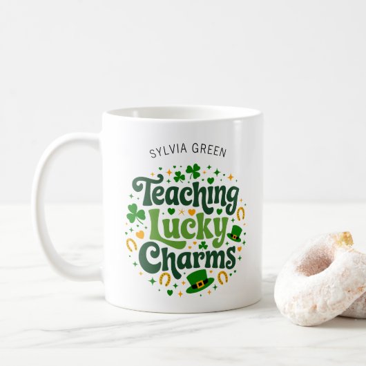 Leren Lucky Charms - Gepersonaliseerde St. Patrick Koffiemok (Met donut)