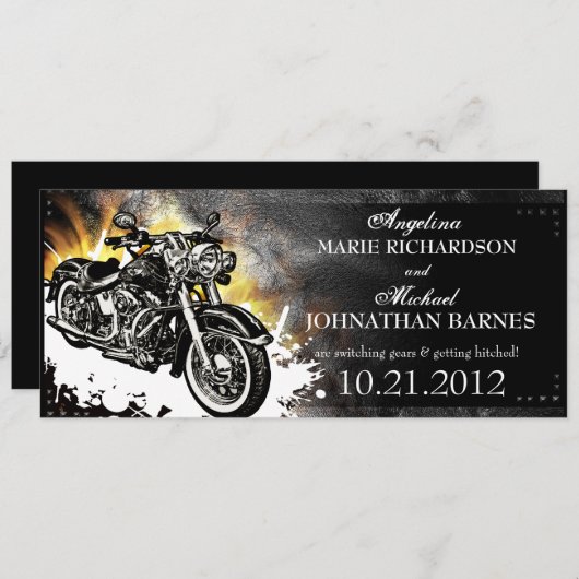 Leren met Klinknagels Motorrijder Trouw Uitnodigin Save The Date (Voorkant / Achterkant)