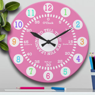 Leren om tijd te vertellen (roze) grote klok