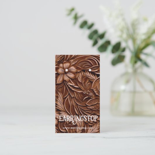 Leren ontwerp Westerne Patroon Oorbel Kaarten Visitekaartje (Staand voorkant)