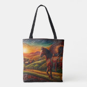 Leren paard bij zonsondergang tote bag (Achterkant)