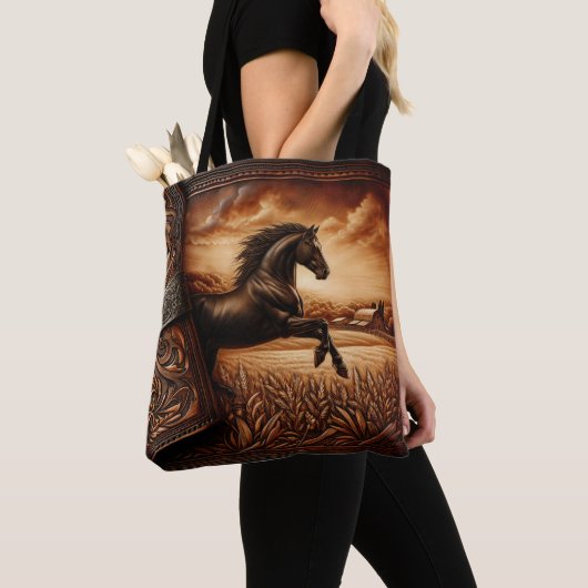 Leren Paard Ranch Sunset Tote Bag (Dichtbij)