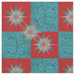 Leren print teal blokprint met bloem bewerkt stof