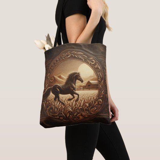 Leren snijwerk, Paard Ranch Tote Bag (Dichtbij)