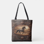 Leren snijwerk van een hardlooppaard tote bag (Achterkant)