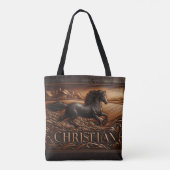 Leren snijwerk van hardlooppaard tote bag (Achterkant)