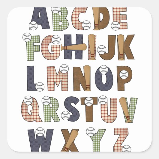 Leren Snoep Baseball ABCs Alfabet Letters Vierkante Sticker (Voorkant)