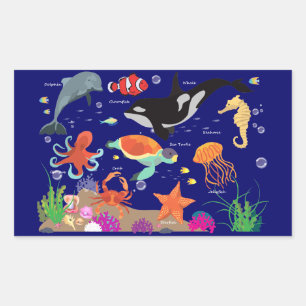 Leren Snoep onder het Zee, Marine World Rechthoekige Sticker