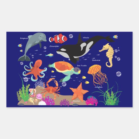 Leren Snoep onder het Zee, Marine World Rechthoekige Sticker (Voorkant)