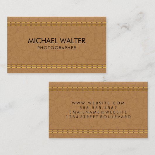 Leren stiksels in bruin | Luxe Visitekaartje (Voorkant / Achterkant)