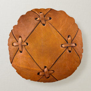Leren textuur, natuurlijke zelfkant detail. rond kussen