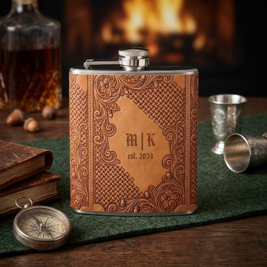 Leren Vintage Western Cowboy Initiaal Flacon