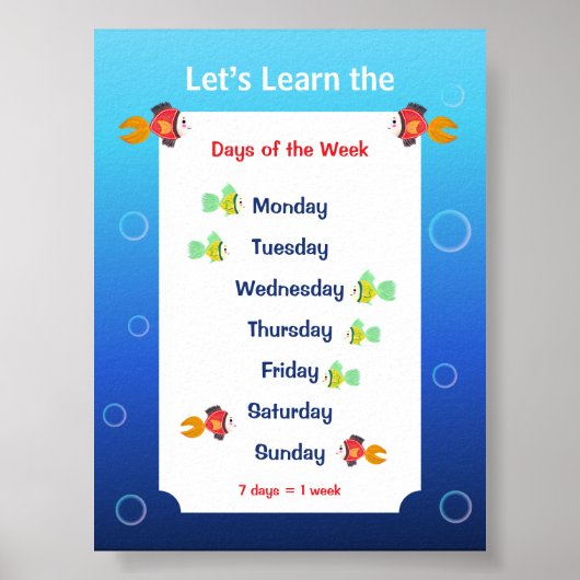 Leren we de dagen van de week Poster voor kinderen (Voorkant)