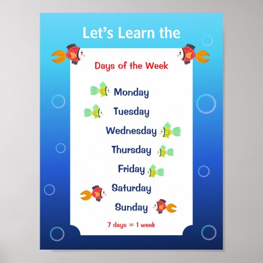 Leren we de dagen van de week Poster voor kinderen (Voorkant)