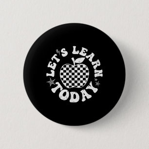 Leren we vandaag geruite appel ck naar school thee ronde button 5,7 cm