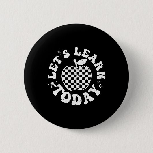 Leren we vandaag geruite appel ck naar school thee ronde button 5,7 cm (Voorkant)
