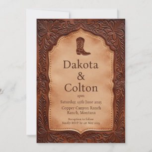 Leren Western Country Ranch Bruiloft Kaart