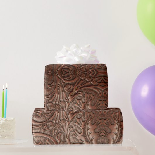 Leren western cowboy stijl met tooling in natuurli cadeaupapier (Feestgeschenken)