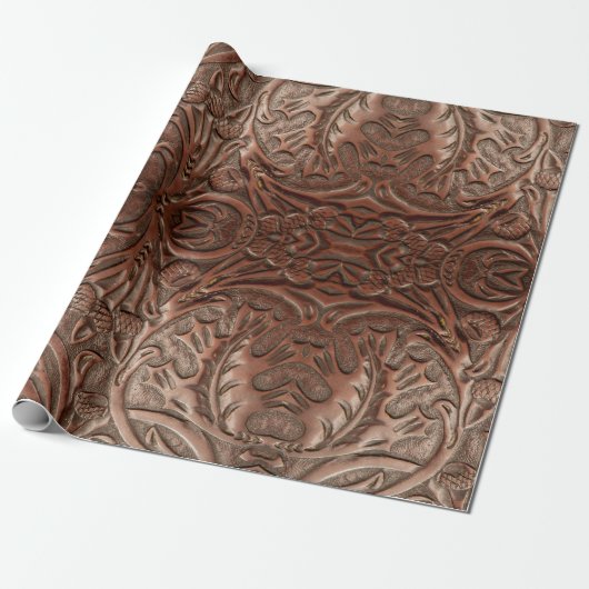Leren western cowboy stijl met tooling in natuurli cadeaupapier (Uitgerold)