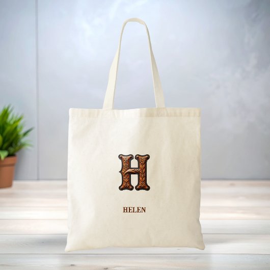 Leren western monogram H met initialen Tote Bag