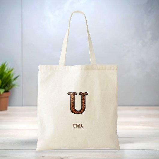 Leren western monogram tas met initiaal U
