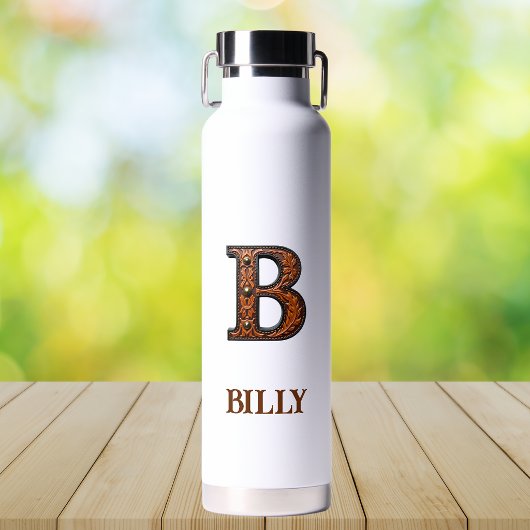 Leren western monogram waterfles met reliëf