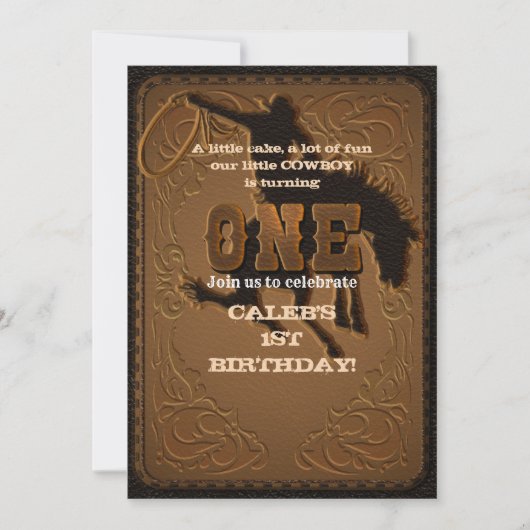 Leren Western Wild West Cowboy EEN 1STE Verjaardag Kaart (Voorkant)