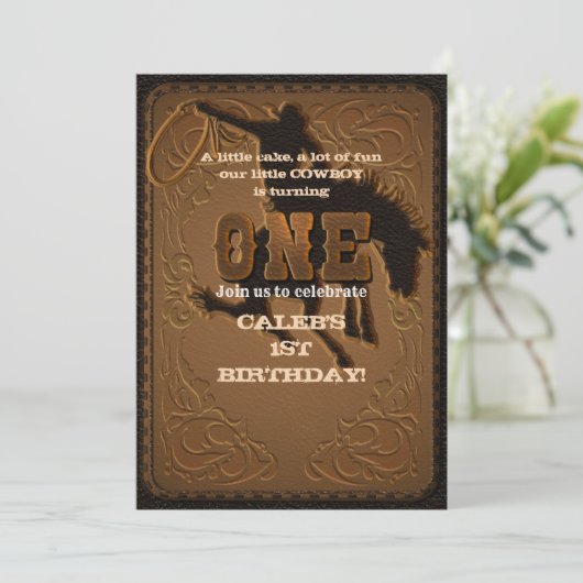 Leren Western Wild West Cowboy EEN 1STE Verjaardag Kaart (Staand voorkant)