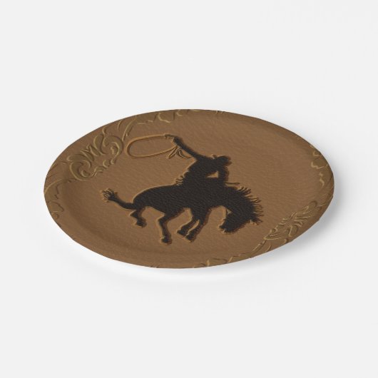 Leren Western Wild West Cowboy Verjaardagsfeestje Papieren Bordje (Gekanteld)