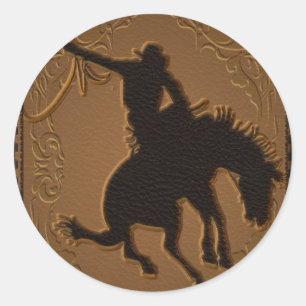 Leren Western Wild West Cowboy Verjaardagsfeestje Ronde Sticker