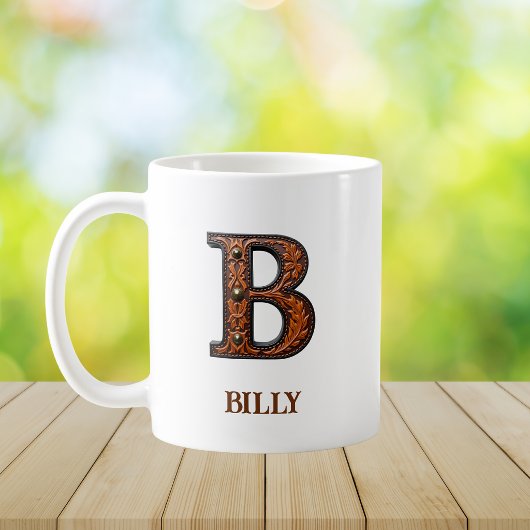 Leren westers monogram B Koffiemok