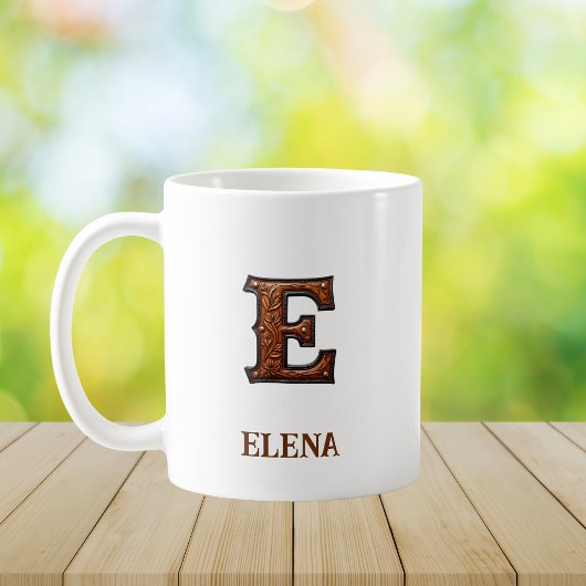 Leren westers monogram E Koffiemok