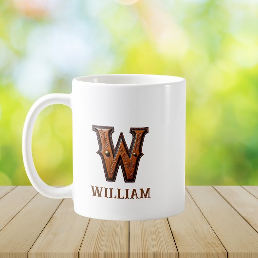 Leren westers monogram W Koffiemok
