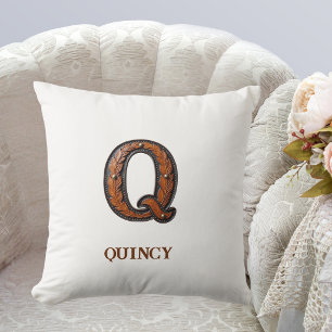 Leren westerse initiaal monogram Q Kussen