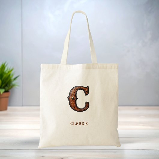 Leren westerse initialen monogram C Tote Bag