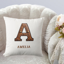 Leren westerse monogram A Kussen